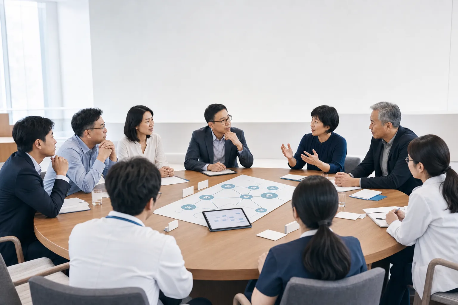 医疗、研究、产业与技术伙伴在明亮会议空间共同讨论合作路径